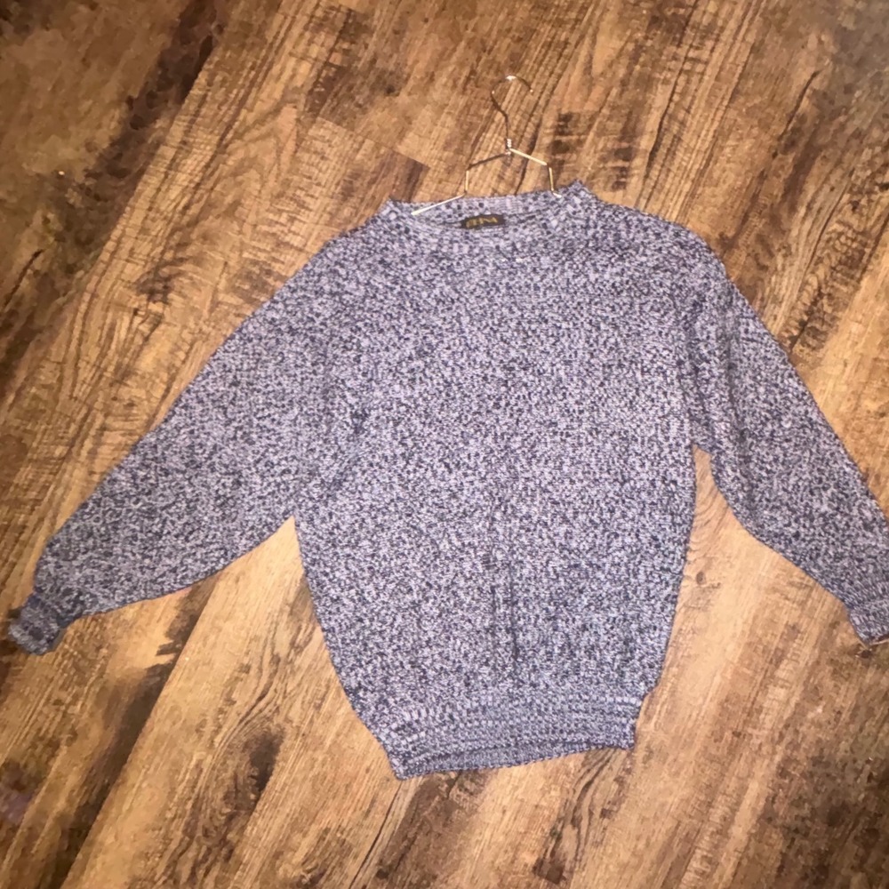 Reina Marled Knit Sweater Purple Grey Crewneck Long Sleeve Pullover Mens L